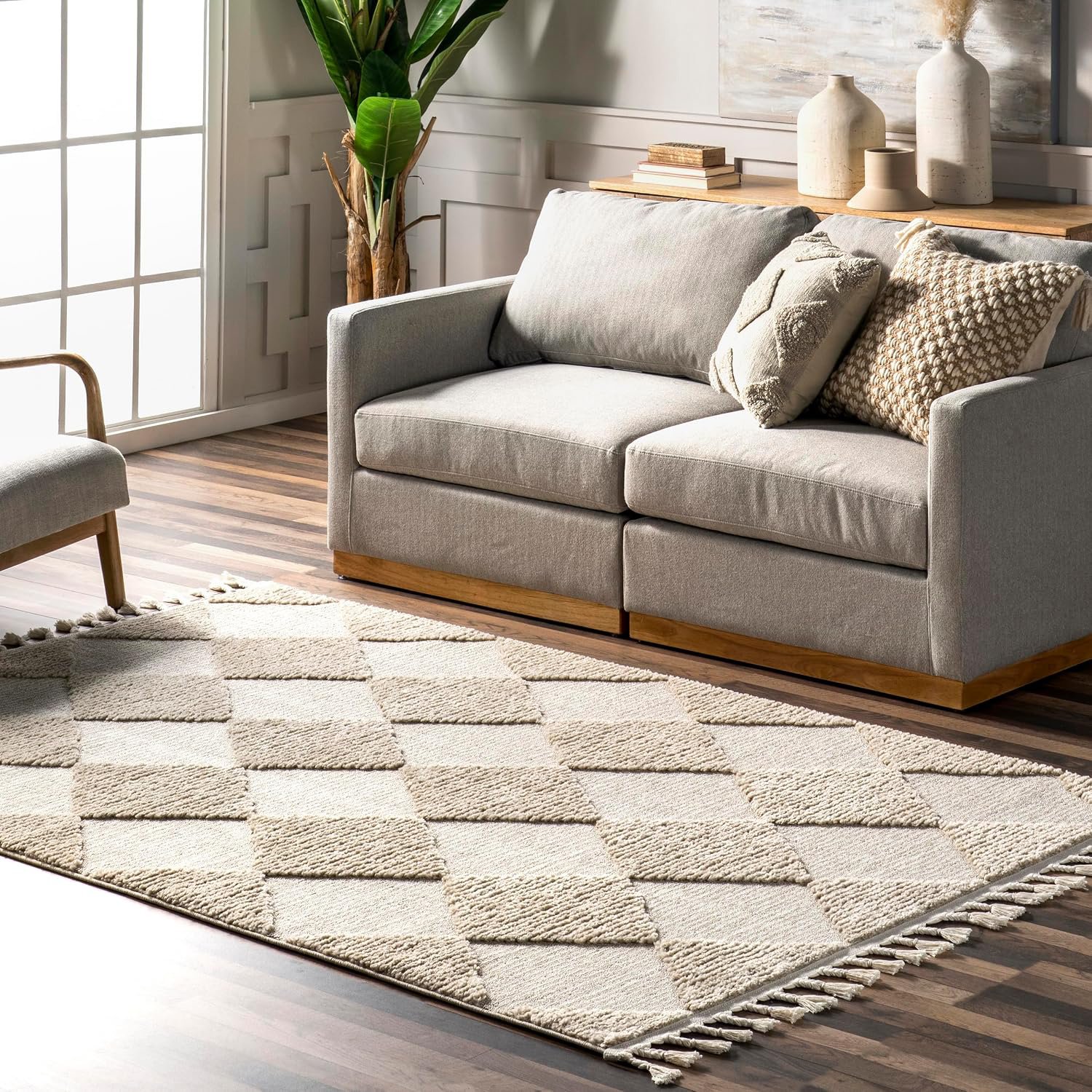 Beige Checkered Rug