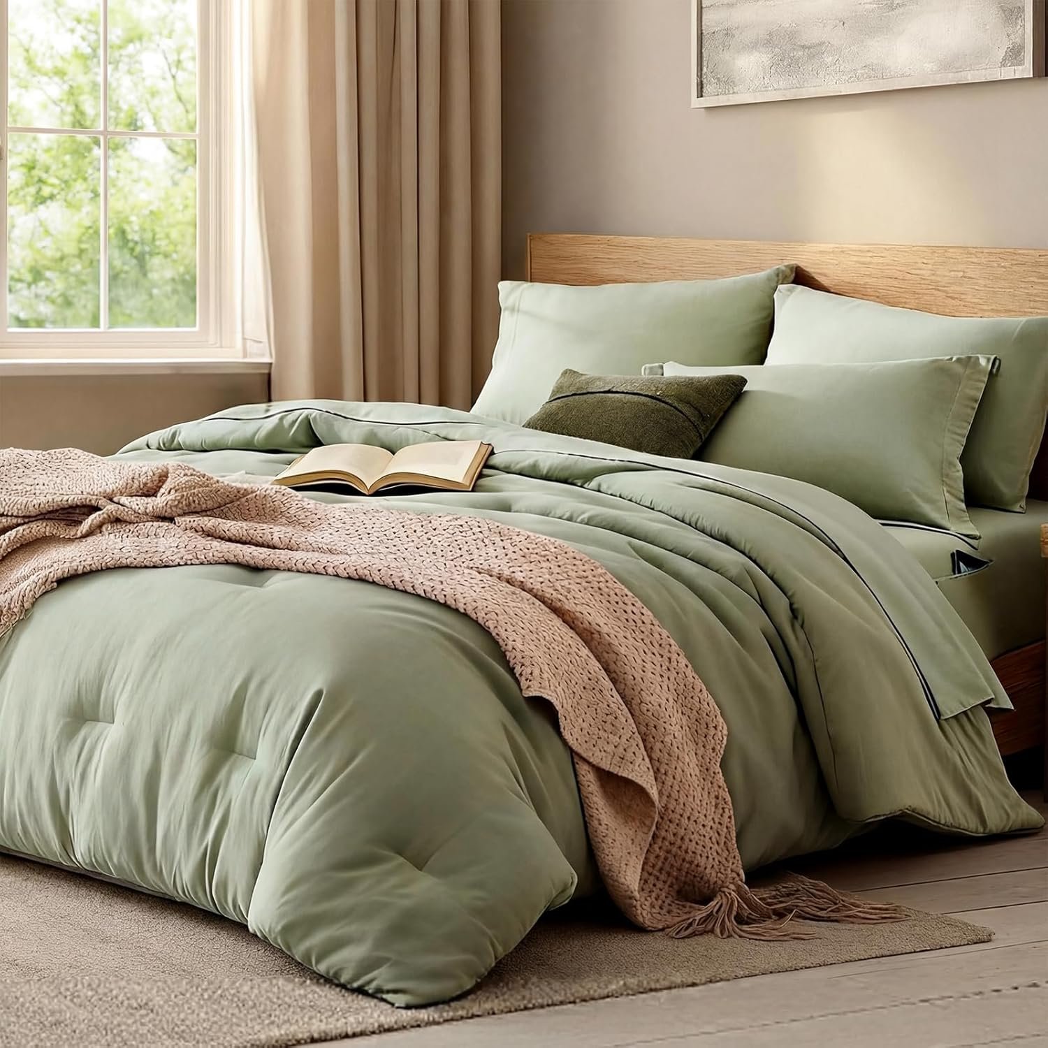 King Size Comforter Set- 7 Pieces Prewashed Bed in a Bag King Bedding Sets