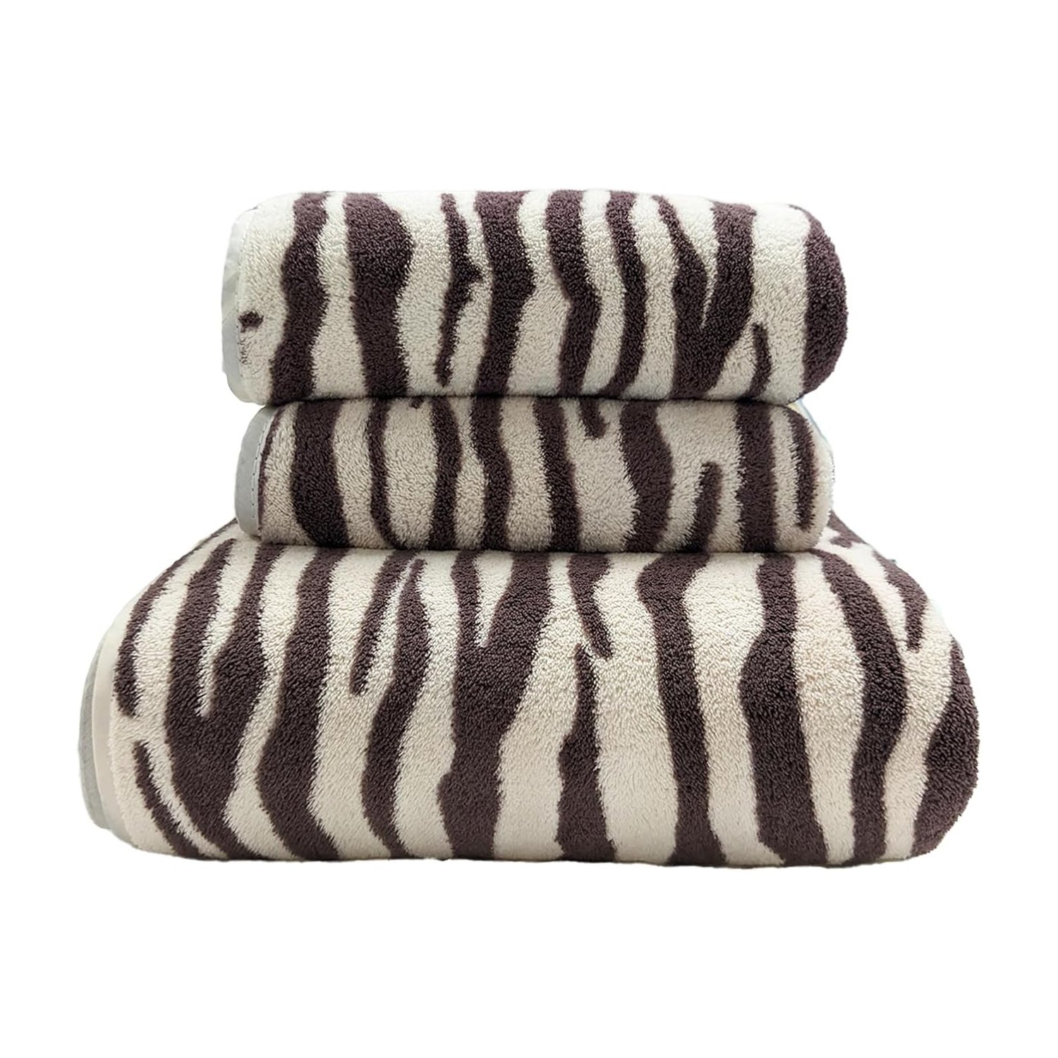 Brown Zebra Strips Print Bath Towel Sets
